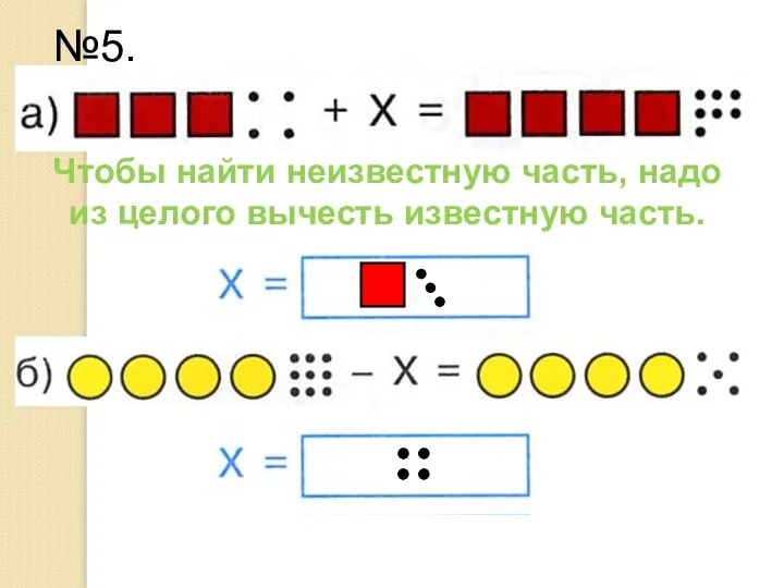 №5. Чтобы найти неизвестную часть, надо из целого вычесть известную часть.