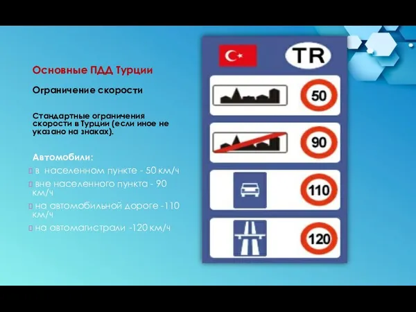 Основные ПДД Турции Ограничение скорости Стандартные ограничения скорости в Турции (если иное
