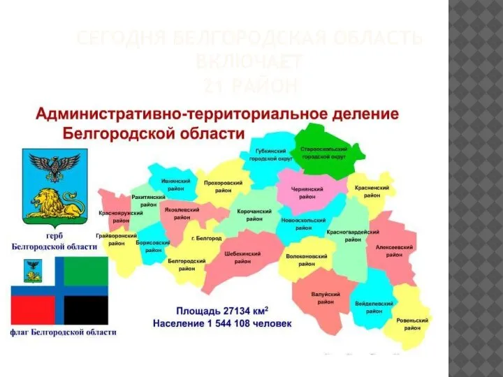 СЕГОДНЯ БЕЛГОРОДСКАЯ ОБЛАСТЬ ВКЛЮЧАЕТ 21 РАЙОН