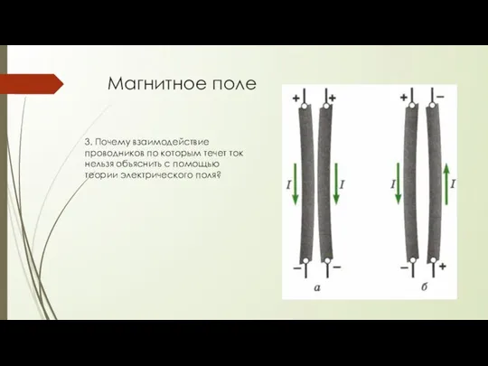 Магнитное поле 3. Почему взаимодействие проводников по которым течет ток нельзя объяснить