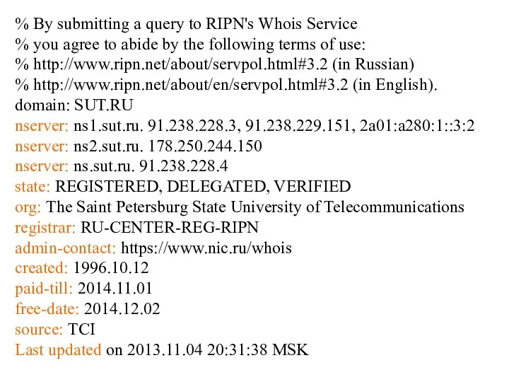 % By submitting a query to RIPN's Whois Service % you agree