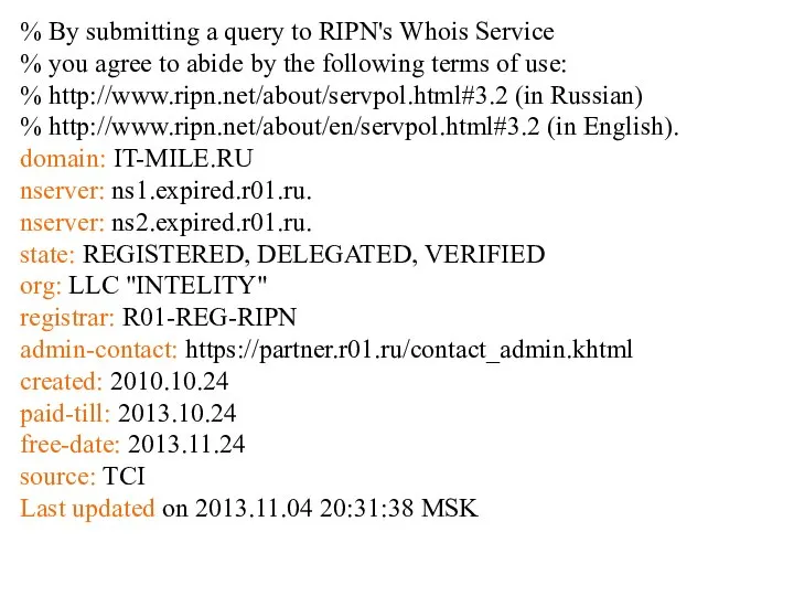 % By submitting a query to RIPN's Whois Service % you agree