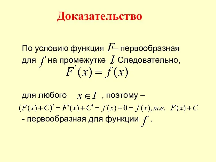 Доказательство По условию функция – первообразная для на промежутке . Следовательно, для