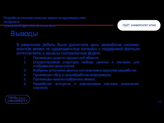 Выводы В результате работы была достигнута цель: разработка системы анализа заявок на