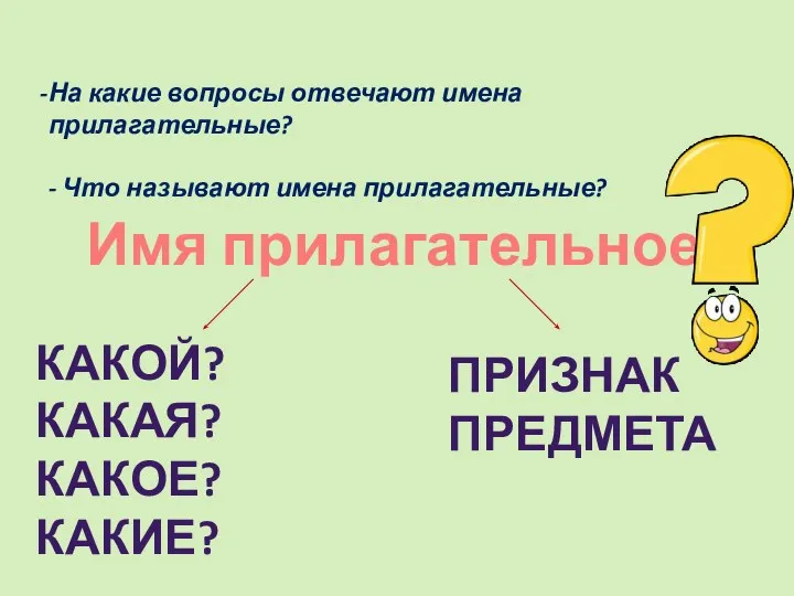 На какие вопросы отвечают имена прилагательные? - Что называют имена прилагательные? Имя