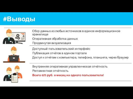 #Выводы Сбор данных из любых источников в единое информационное хранилище Оперативная обработка