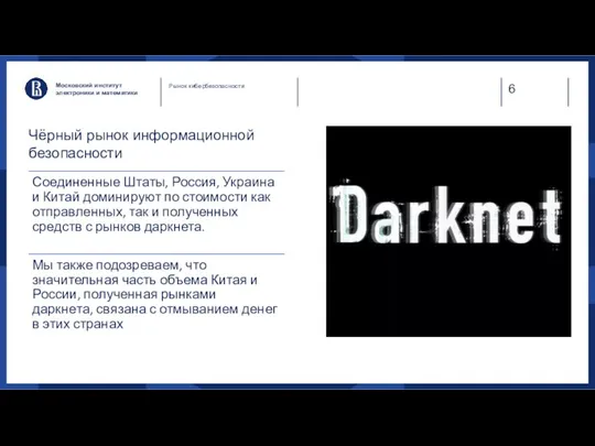 Чёрный рынок информационной безопасности Московский институт электроники и математики Рынок кибербезопасности