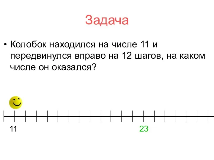 Задача Колобок находился на числе 11 и передвинулся вправо на 12 шагов,