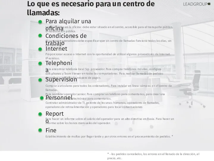 Para alquilar una oficina Condiciones de trabajo Internet Telephonia Supervision Personnel Reporto