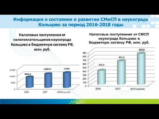 Информация о состоянии и развитии СМиСП в наукограде Кольцово за период 2016-2018 годы