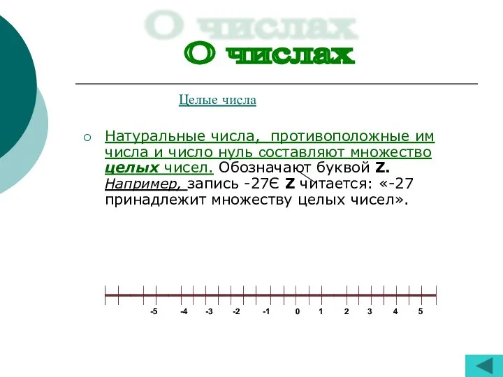 Целые числа Натуральные числа, противоположные им числа и число нуль составляют множество