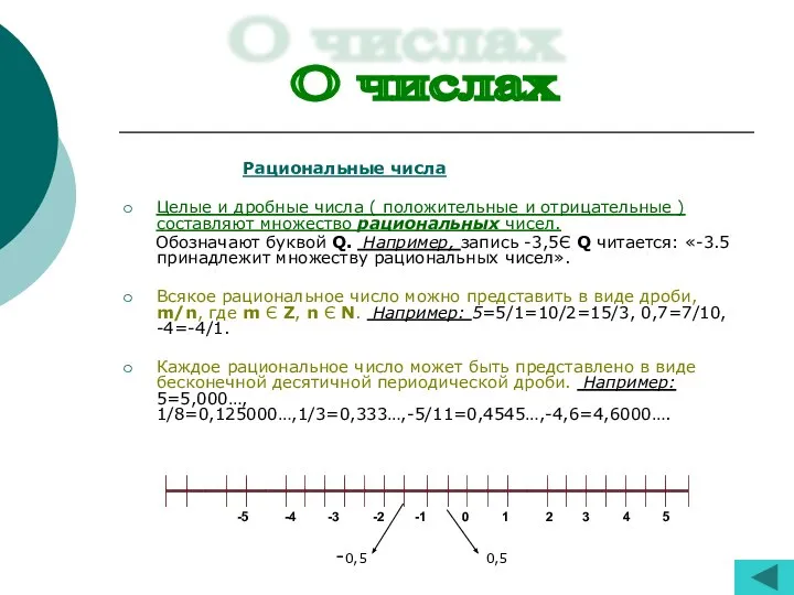 Рациональные числа Целые и дробные числа ( положительные и отрицательные ) составляют
