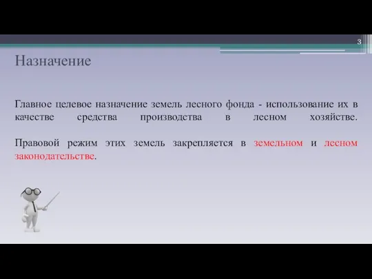 Назначение Главное целевое назначение земель лесного фонда - использование их в качестве