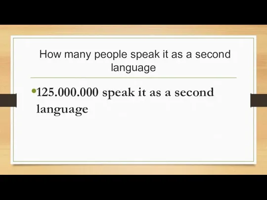 How many people speak it as a second language 125.000.000 speak it as a second language