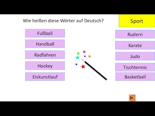 andhball rendafahr eyhock Handball Radfahren Hockey Wie heißen diese Wörter auf Deutsch?