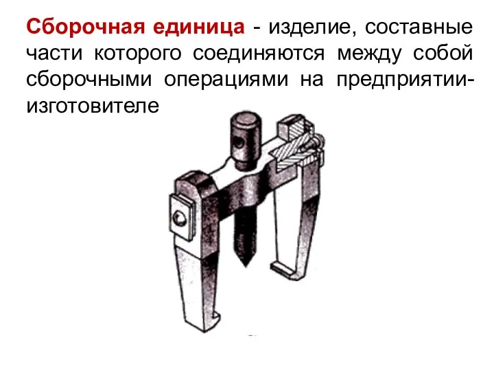 Сборочная единица - изделие, составные части которого соединяются между собой сборочными операциями на предприятии-изготовителе