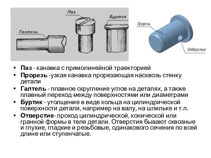 Паз - канавка с прямолинейной траекторией Прорезь -узкая канавка прорезающая насквозь стенку