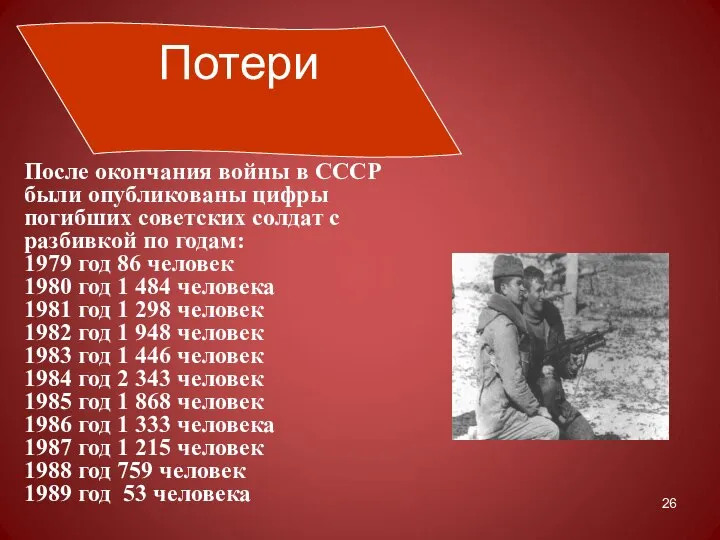 После окончания войны в СССР были опубликованы цифры погибших советских солдат с
