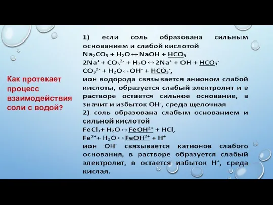 Как протекает процесс взаимодействия соли с водой?