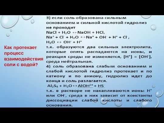 Как протекает процесс взаимодействия соли с водой?