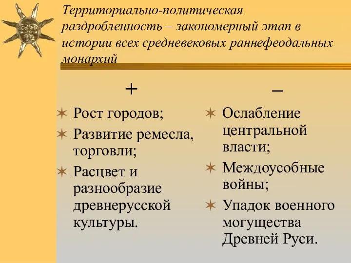 Территориально-политическая раздробленность – закономерный этап в истории всех средневековых раннефеодальных монархий +