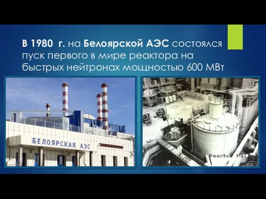 В 1980 г. на Белоярской АЭС состоялся пуск первого в мире реактора