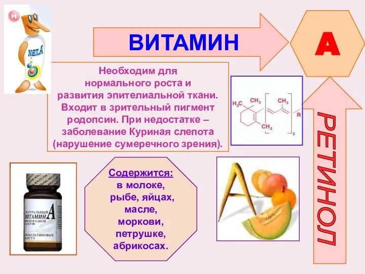 ВИТАМИН A РЕТИНОЛ Необходим для нормального роста и развития эпителиальной ткани. Входит