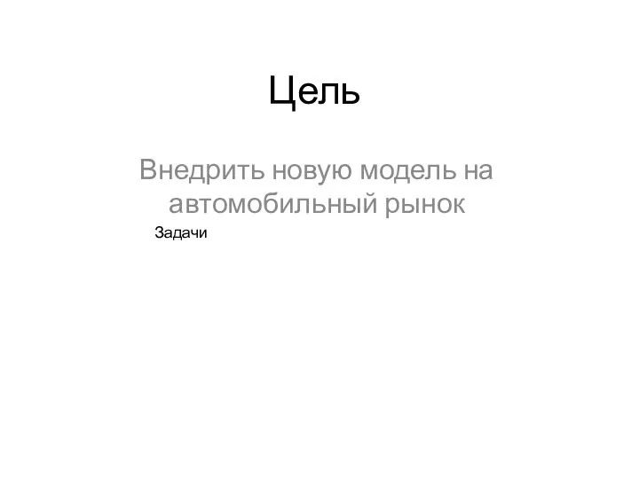 Цель Внедрить новую модель на автомобильный рынок Задачи