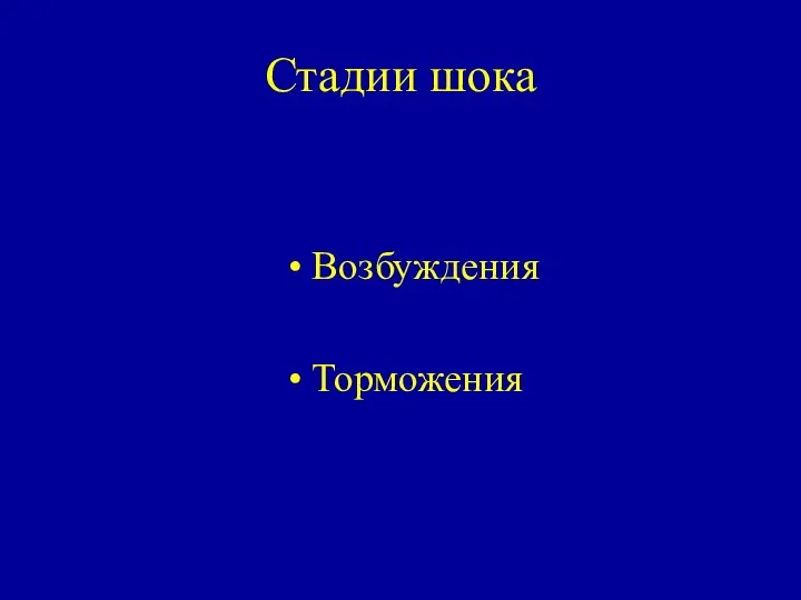 Стадии шока Возбуждения Торможения