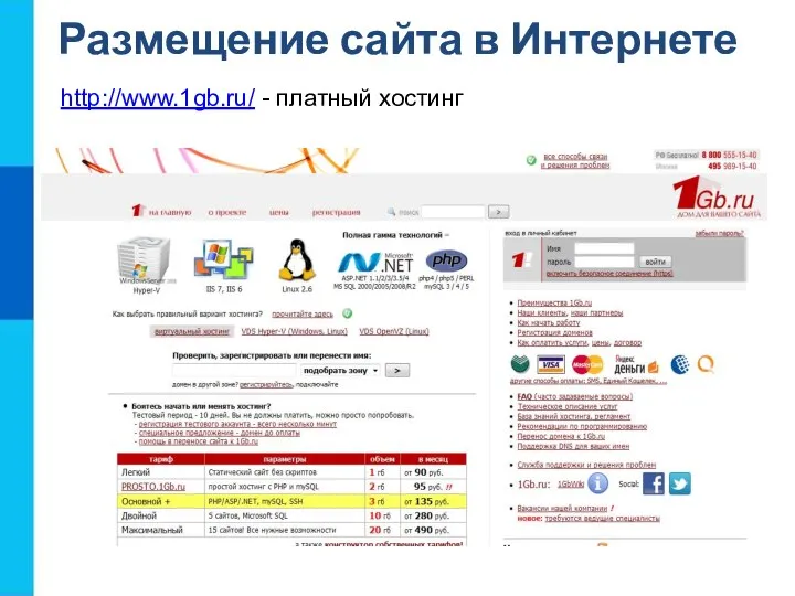 http://www.1gb.ru/ - платный хостинг Размещение сайта в Интернете