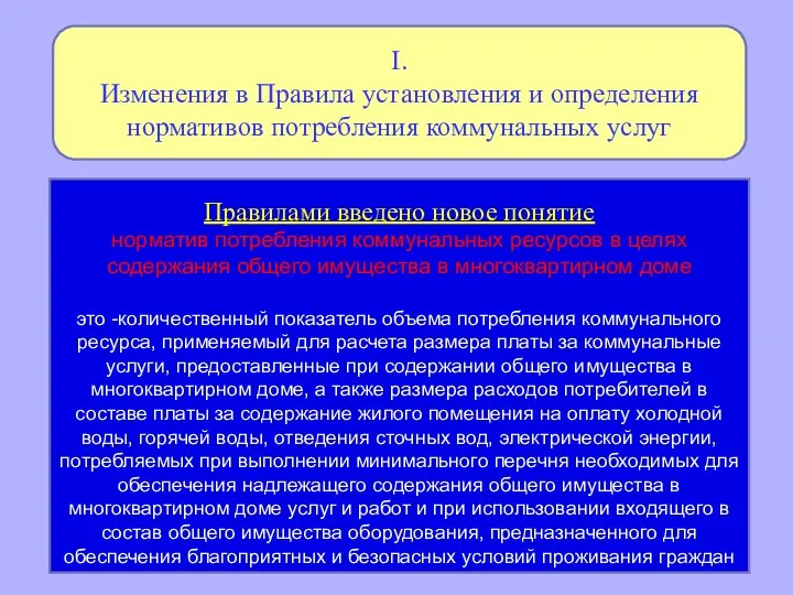 I. Изменения в Правила установления и определения нормативов потребления коммунальных услуг Правилами