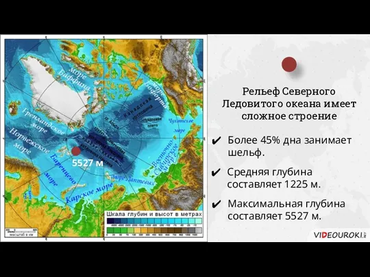 Рельеф Северного Ледовитого океана имеет сложное строение Более 45% дна занимает шельф.