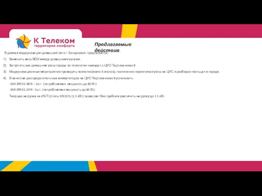 В рамках модернизации домашней сети г. Богданович предлагается: Заменить весь ВОК между