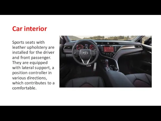 Car interior Sports seats with leather upholstery are installed for the driver
