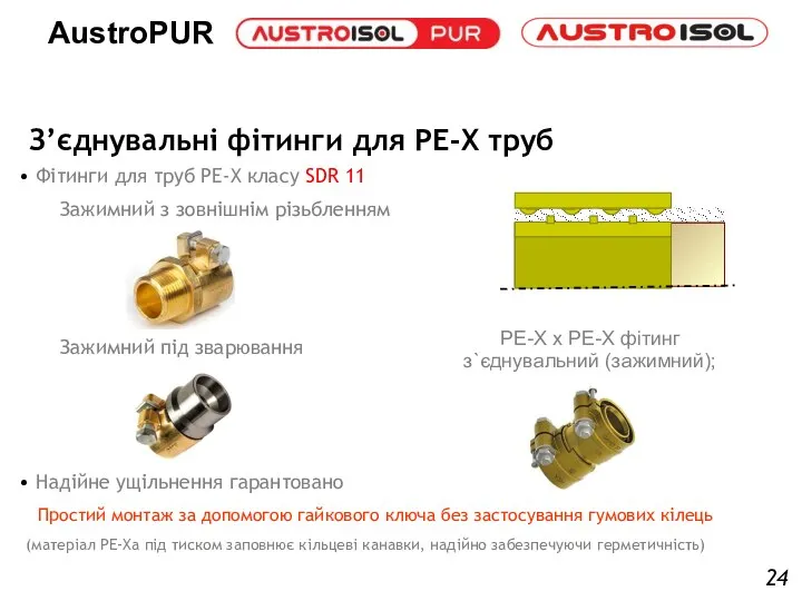 З’єднувальні фітинги для PE-X труб PE-X x PE-X фітинг з`єднувальний (зажимний); Фітинги