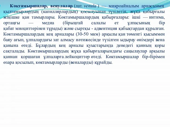 Көктамыршалар, венулалар (лат. venula ) — микроайналым арнасының қылтамырлардың (капиллярлардың) қосылуынан түзілетін,