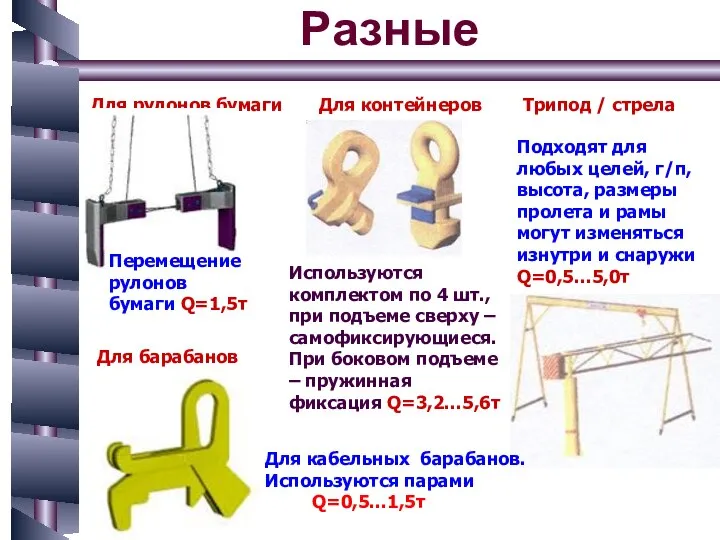 Разные Для рулонов бумаги Для барабанов Для кабельных барабанов. Используются парами Q=0,5…1,5т