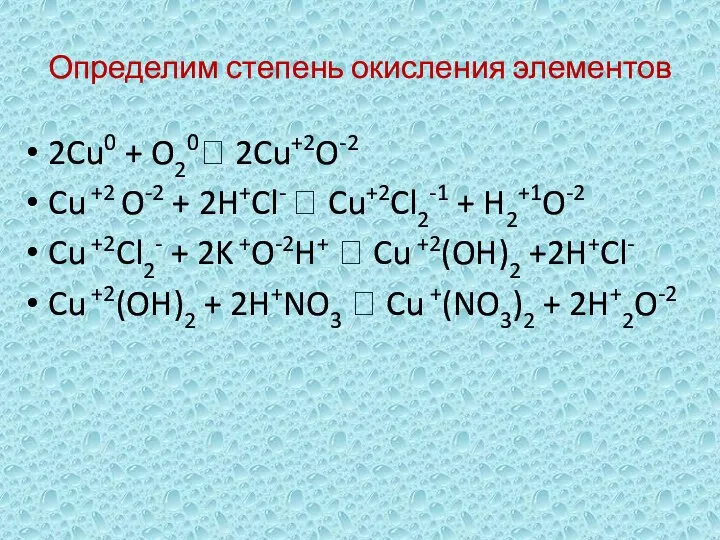 Определим степень окисления элементов 2Cu0 + O20? 2Cu+2O-2 Cu +2 O-2 +