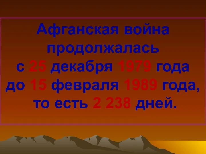 Афганская война продолжалась с 25 декабря 1979 года до 15 февраля 1989