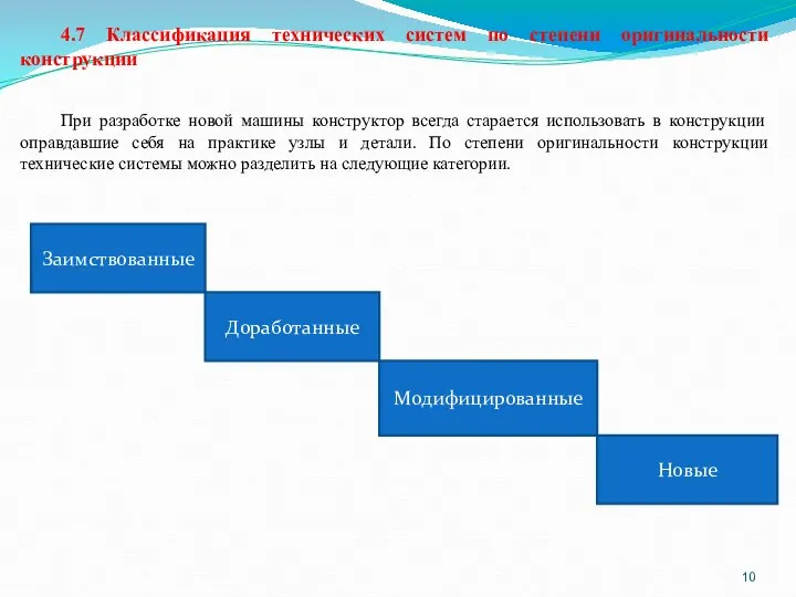 4.7 Классификация технических систем по степени оригинальности конструкции При разработке новой машины