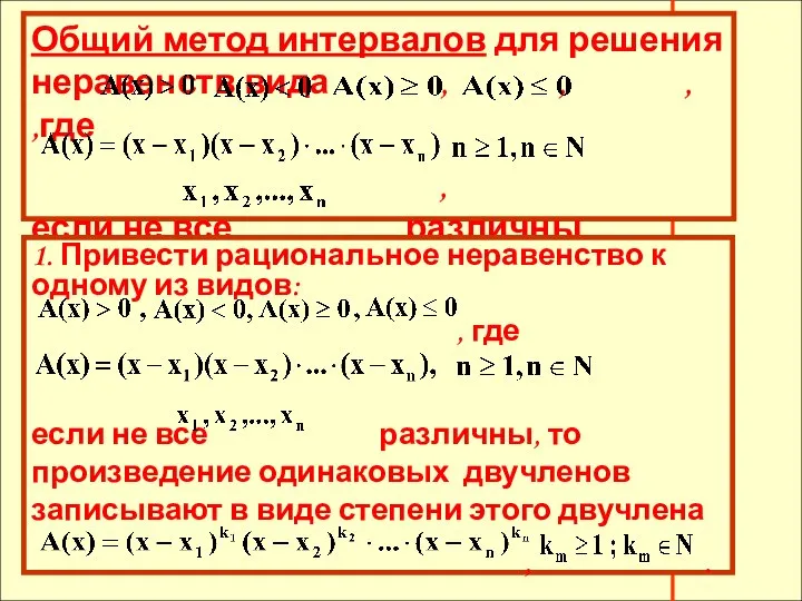 Общий метод интервалов для решения неравенств вида , , , ,где , если не все различны.