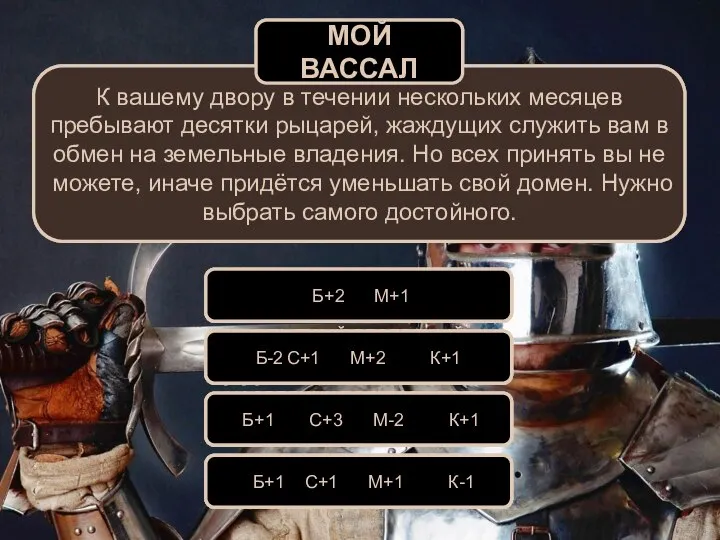 К вашему двору в течении нескольких месяцев пребывают десятки рыцарей, жаждущих служить