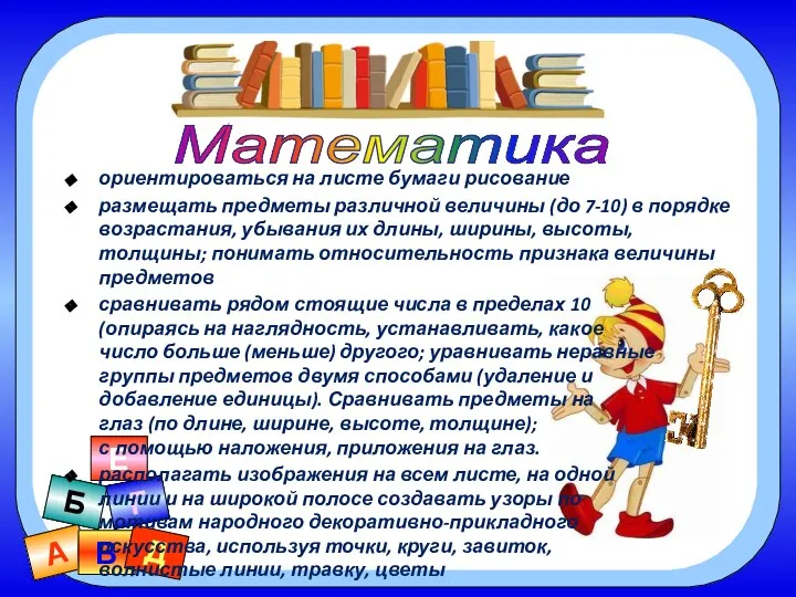 А В Б Г Д Е Математика ориентироваться на листе бумаги рисование