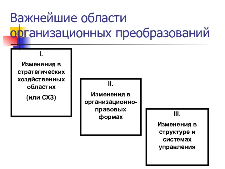 Важнейшие области организационных преобразований I. Изменения в стратегических хозяйственных областях (или СХЗ)