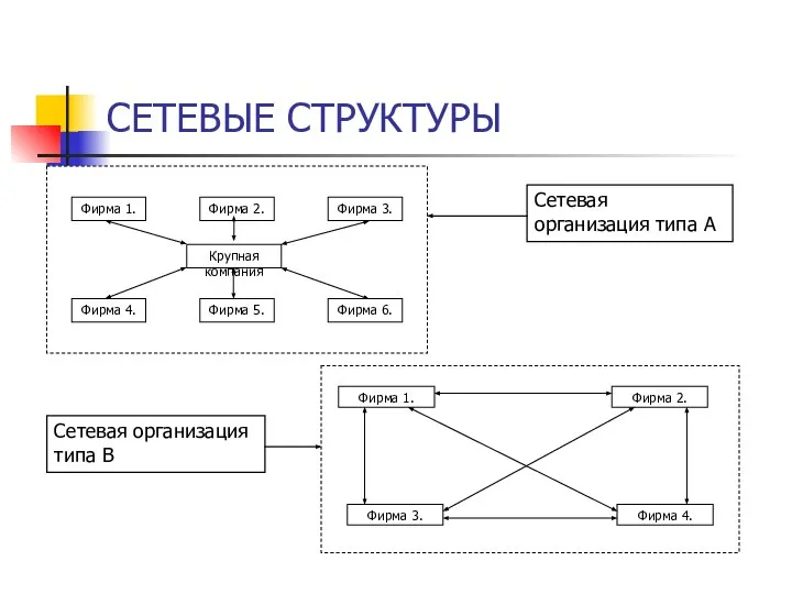 СЕТЕВЫЕ СТРУКТУРЫ Сетевая организация типа А Сетевая организация типа В