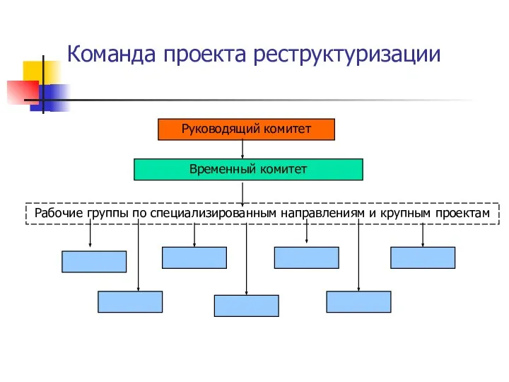 Команда проекта реструктуризации Руководящий комитет Временный комитет Рабочие группы по специализированным направлениям и крупным проектам