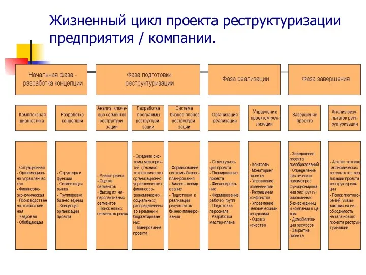 Жизненный цикл проекта реструктуризации предприятия / компании.