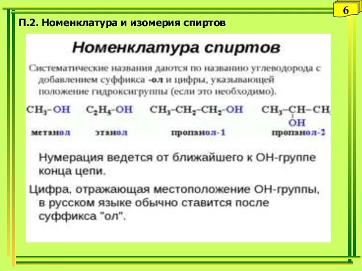 П.2. Номенклатура и изомерия спиртов 6