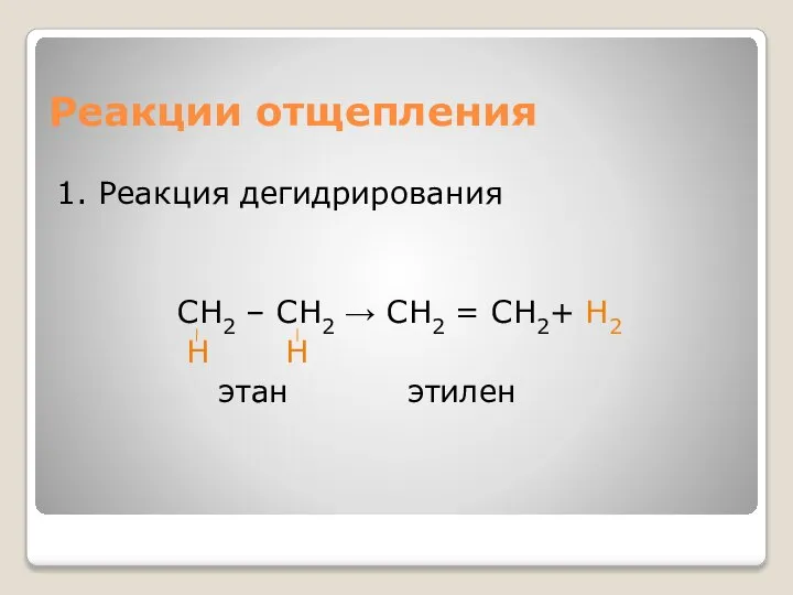 Реакции отщепления 1. Реакция дегидрирования СН2 – СН2 → СН2 = СН2+