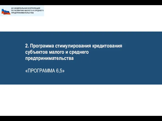 2. Программа стимулирования кредитования субъектов малого и среднего предпринимательства «ПРОГРАММА 6,5»